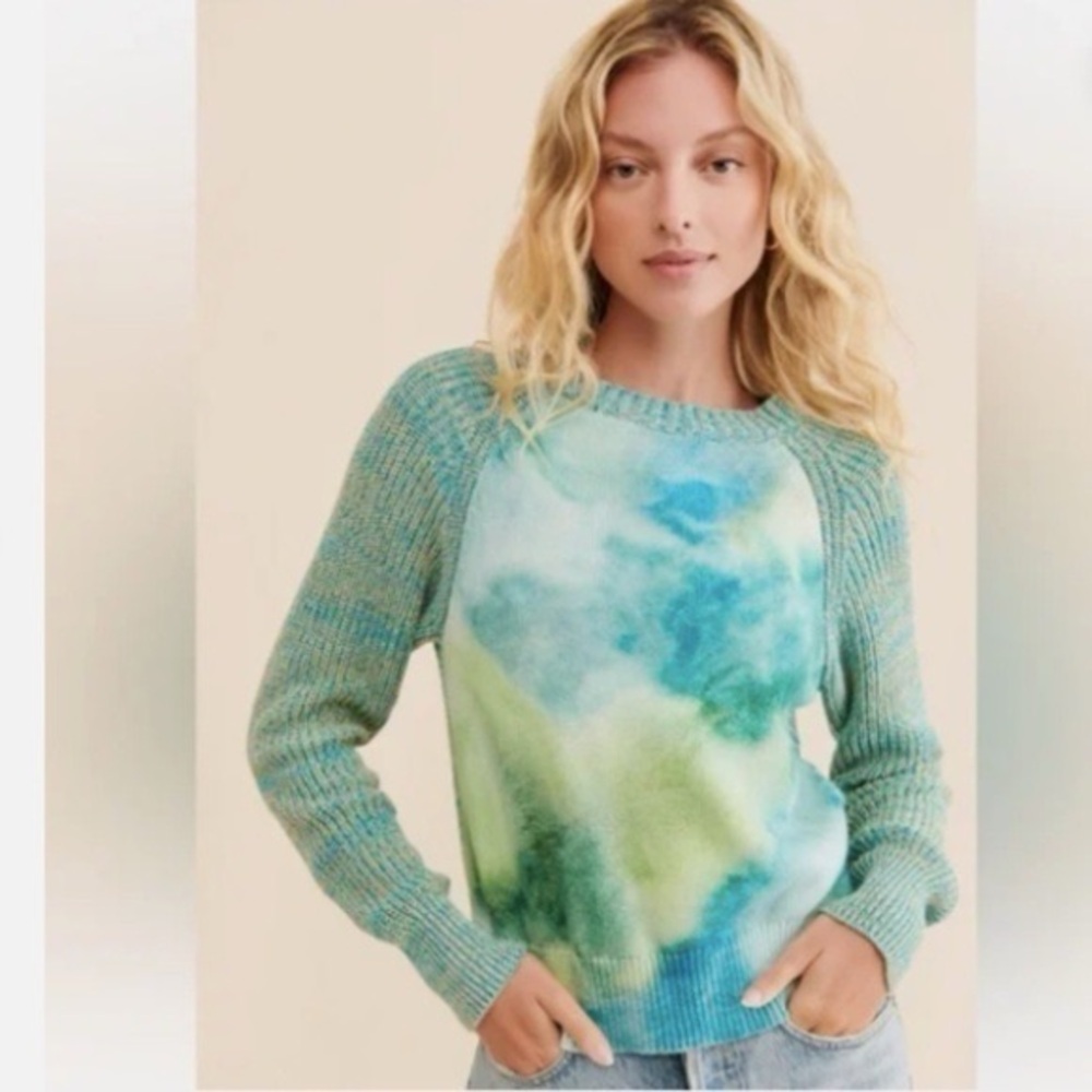 Anthropologie Blue & Green Tie-Dye Crewneck Sweater